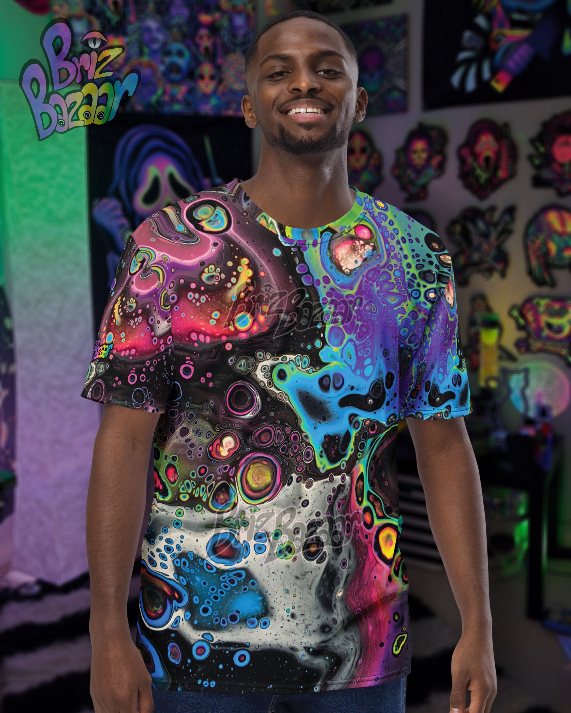Cosmic Trip Graphic Tee – Psychedelic Fluid Art Shirt – Brizbazaar