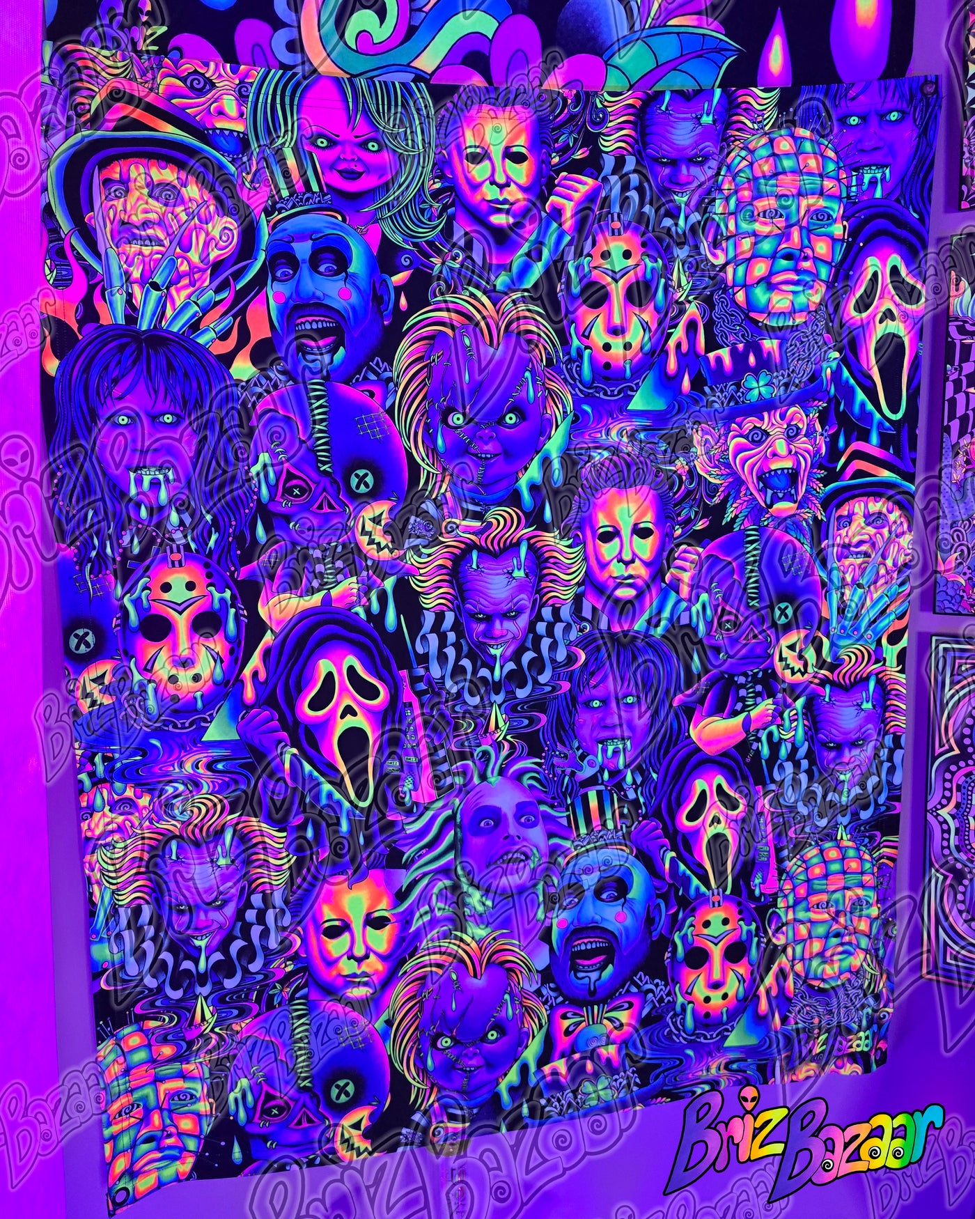 Blacklight Reactive Tapestry of SPOOKY GANG