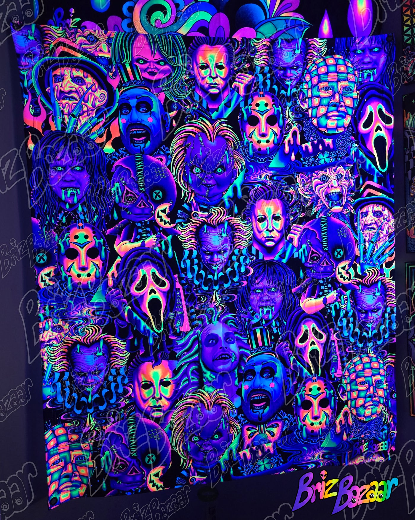 Blacklight Reactive Tapestry of SPOOKY GANG