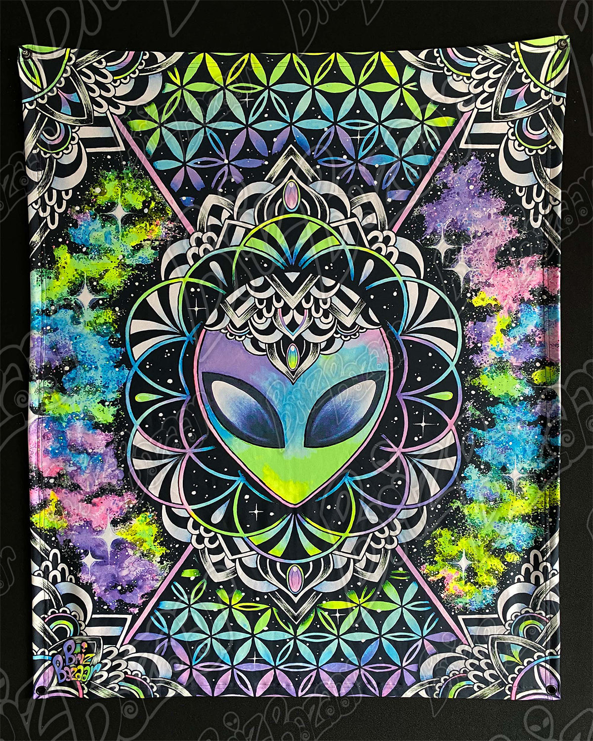 Blacklight Reactive Tapestry of CONSCIOUS COSMOS