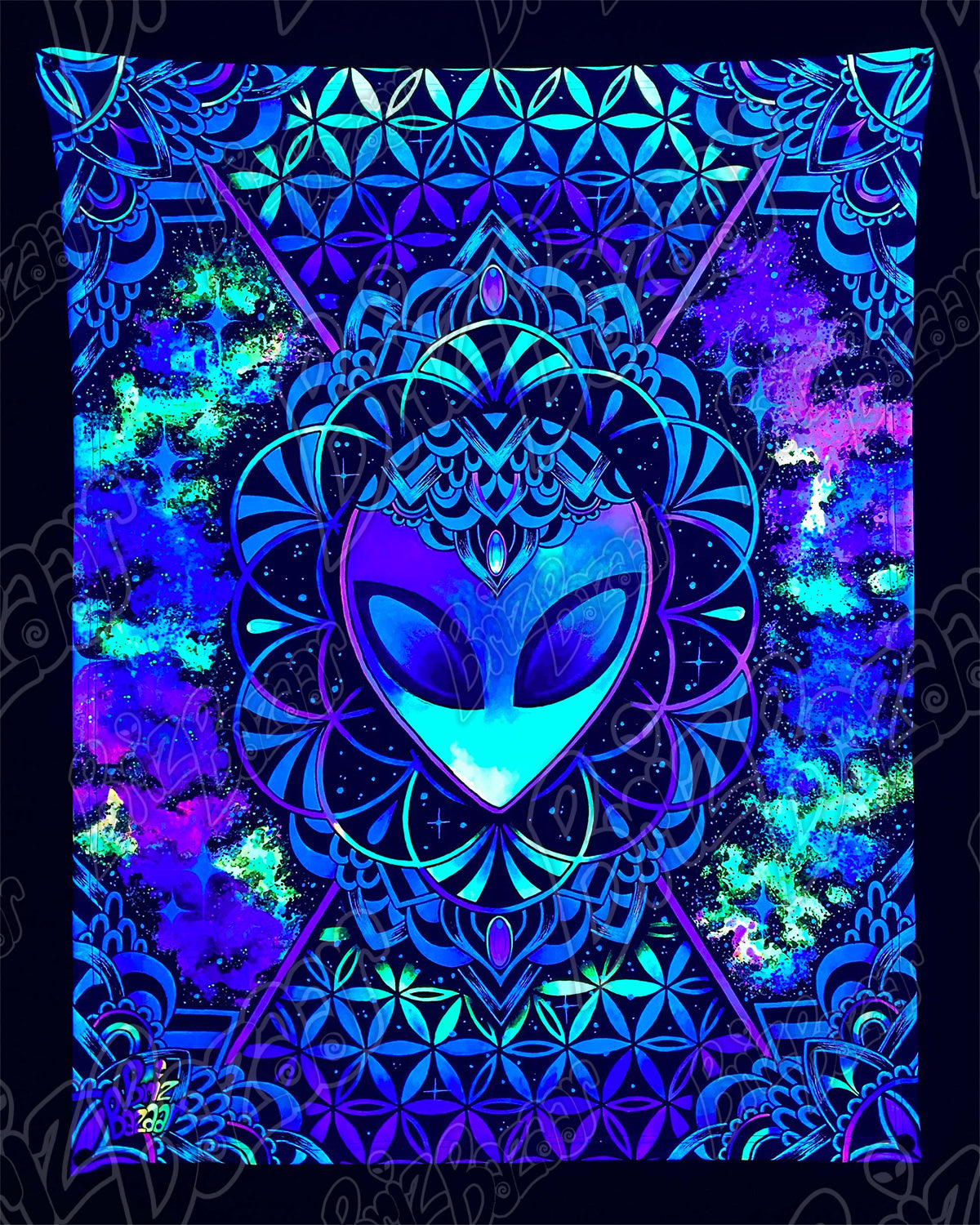 Blacklight Reactive Tapestry of CONSCIOUS COSMOS