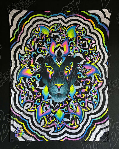 Blacklight Reactive Tapestry of ELECTRIC LION