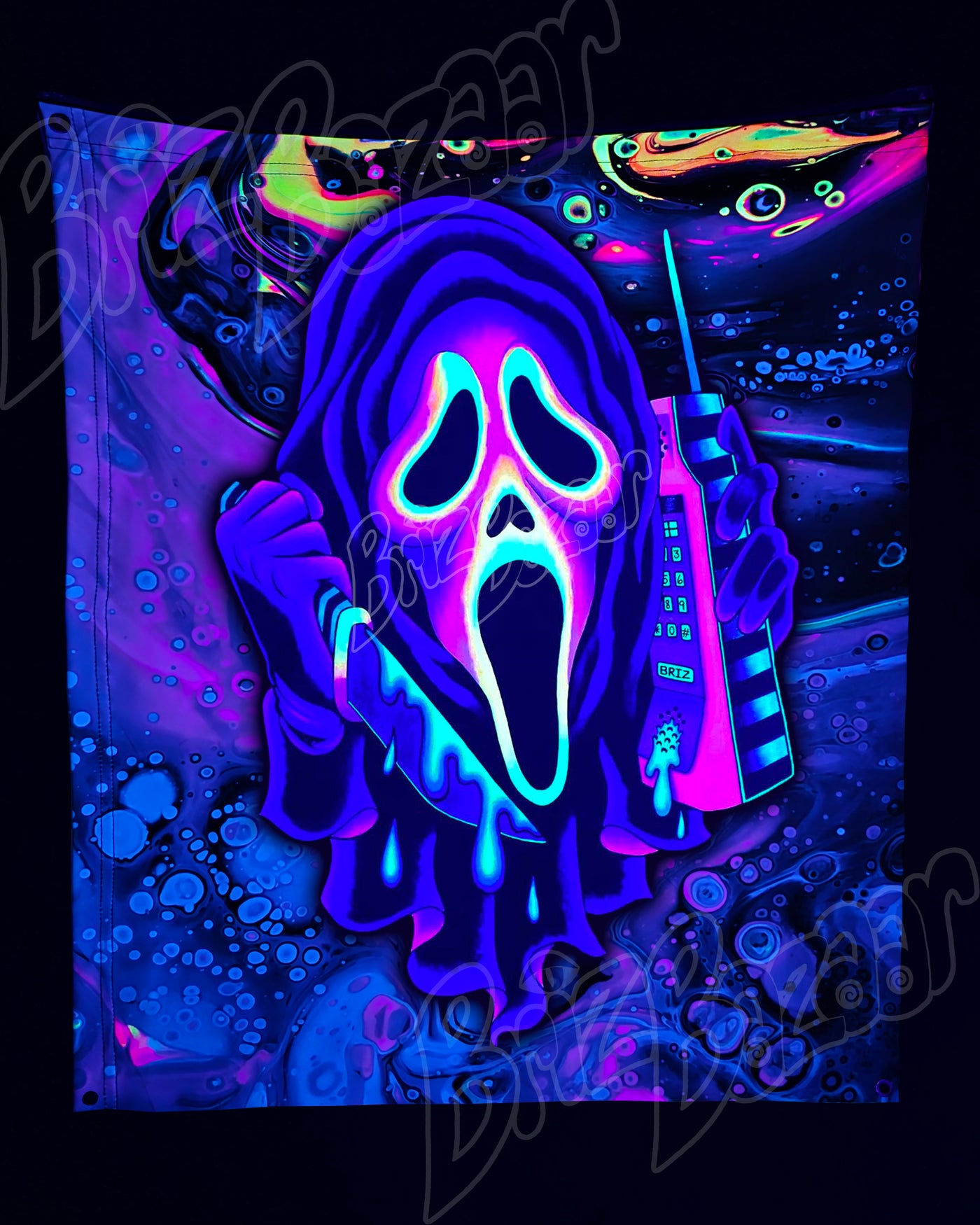 Custom Fluid UV Tapestry of Ghost Mask