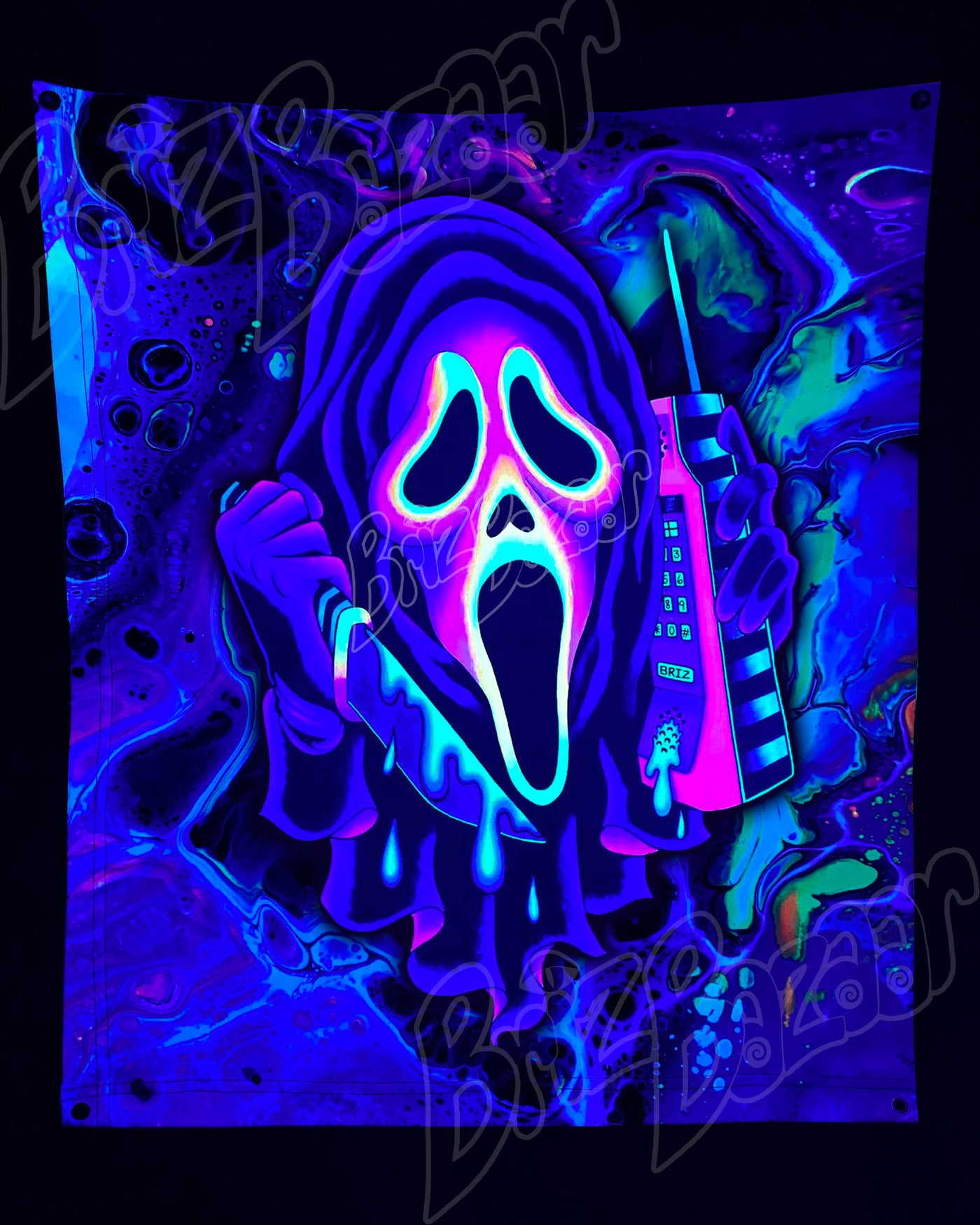 Custom Fluid UV Tapestry of Ghost Mask