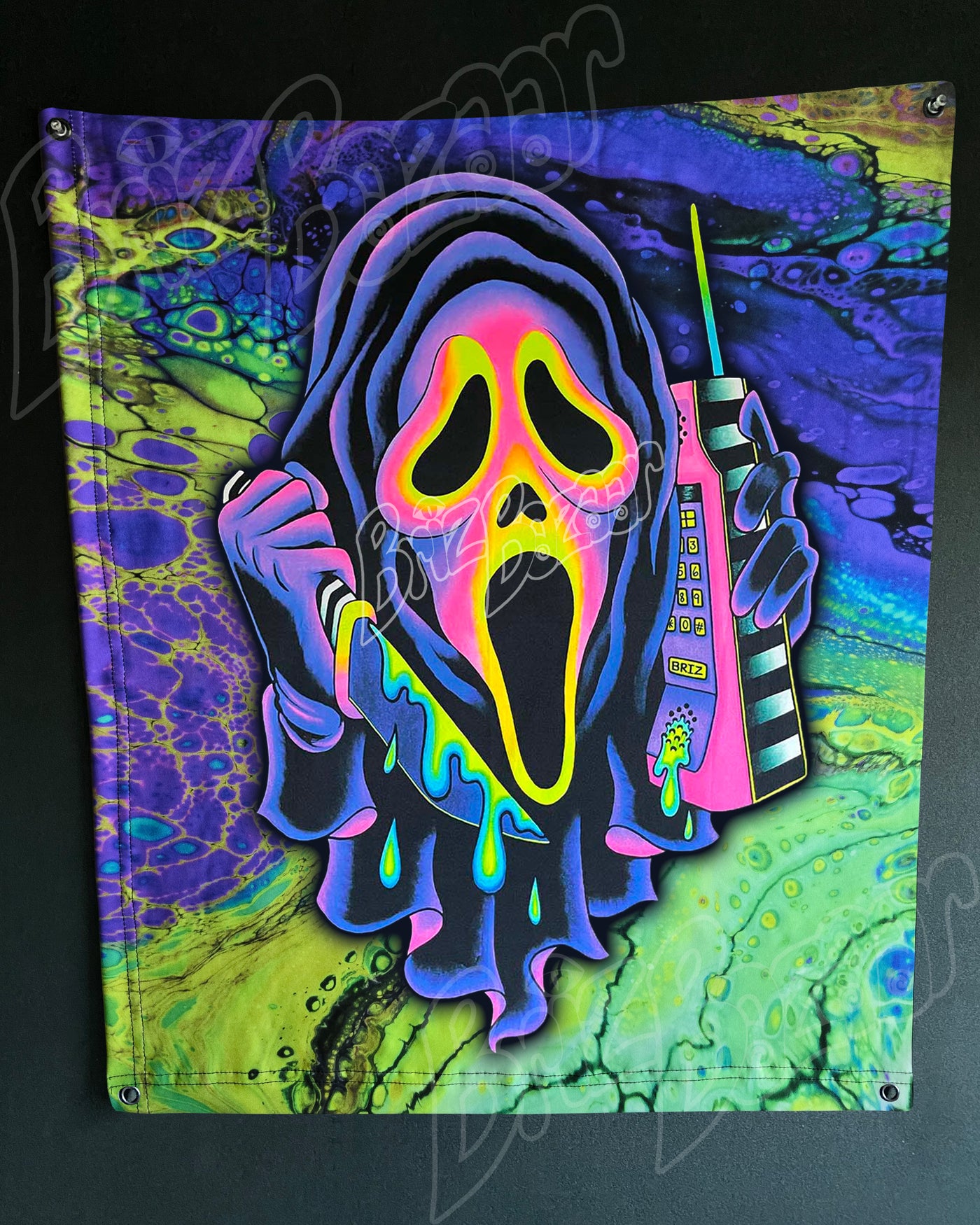 Custom Fluid UV Tapestry of Ghost Mask