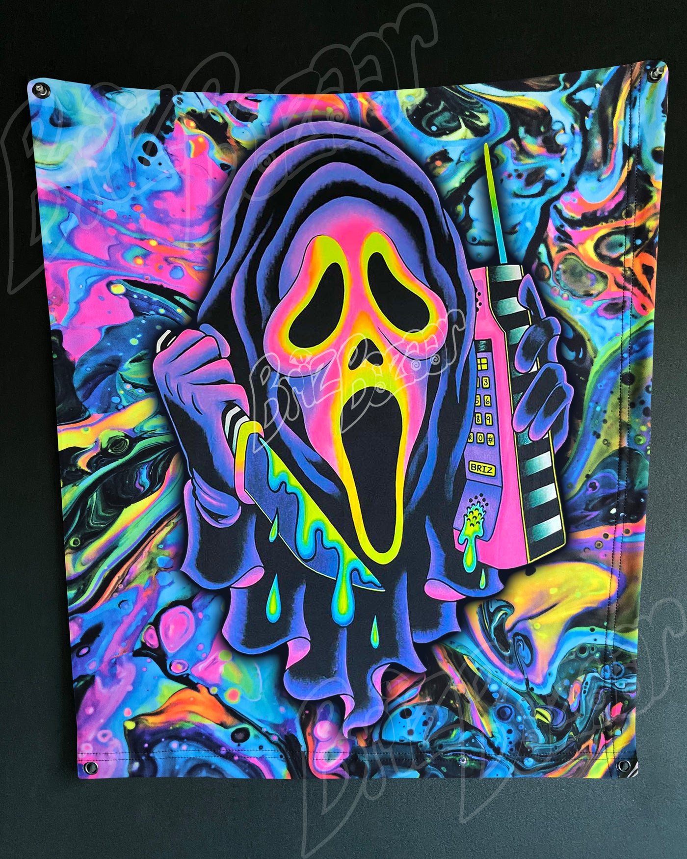 Custom Fluid UV Tapestry of Ghost Mask