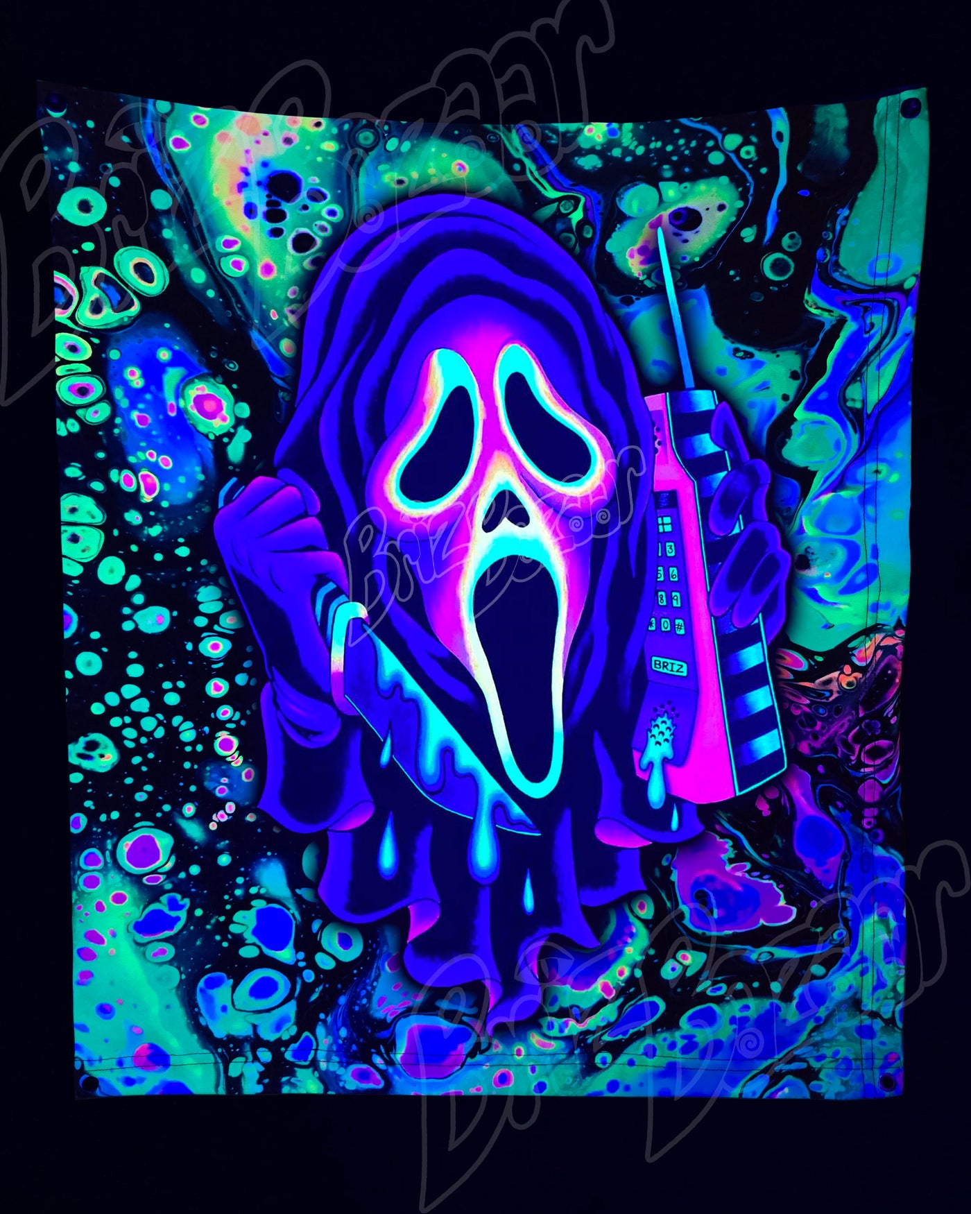 Custom Fluid UV Tapestry of Ghost Mask