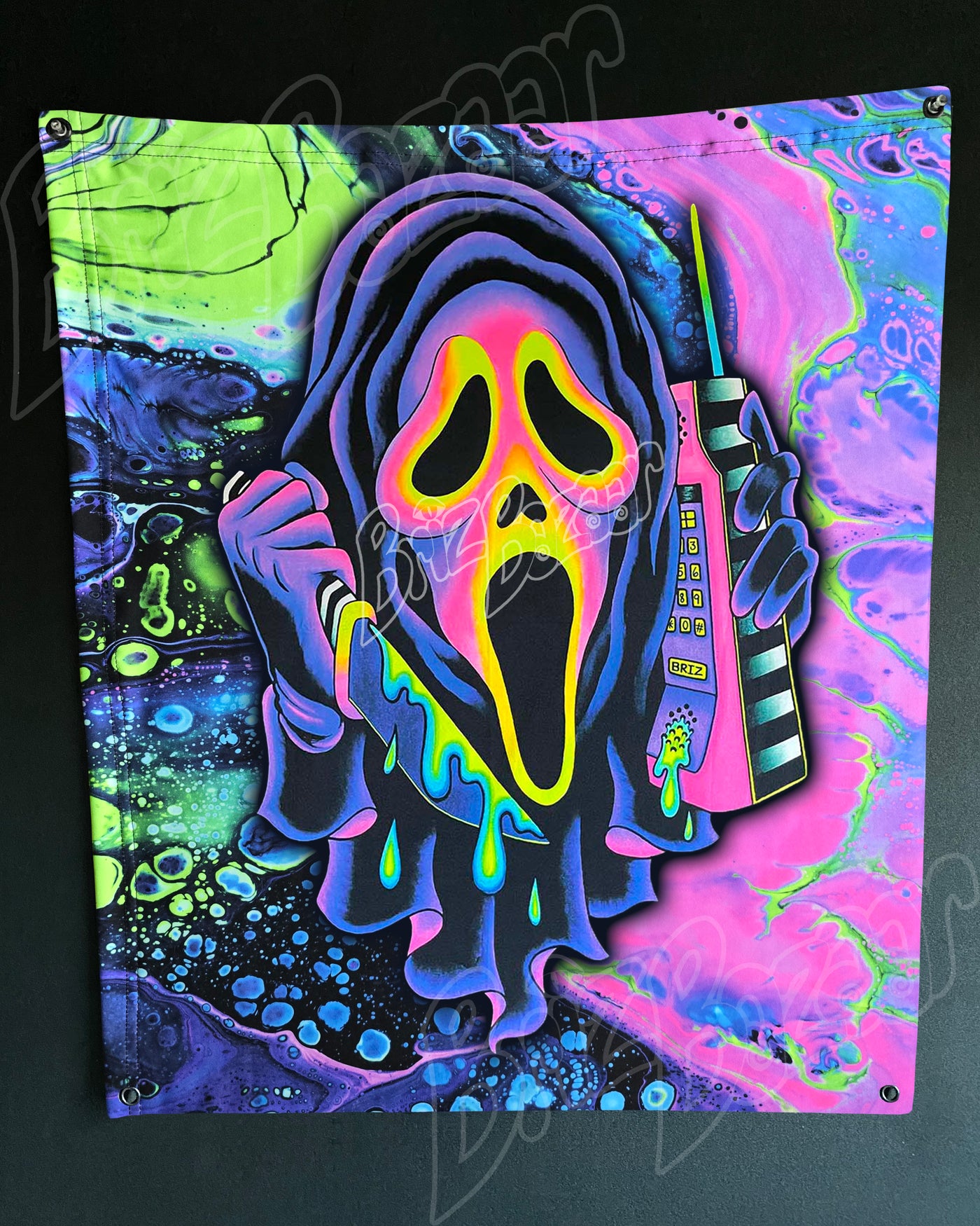 Custom Fluid UV Tapestry of Ghost Mask