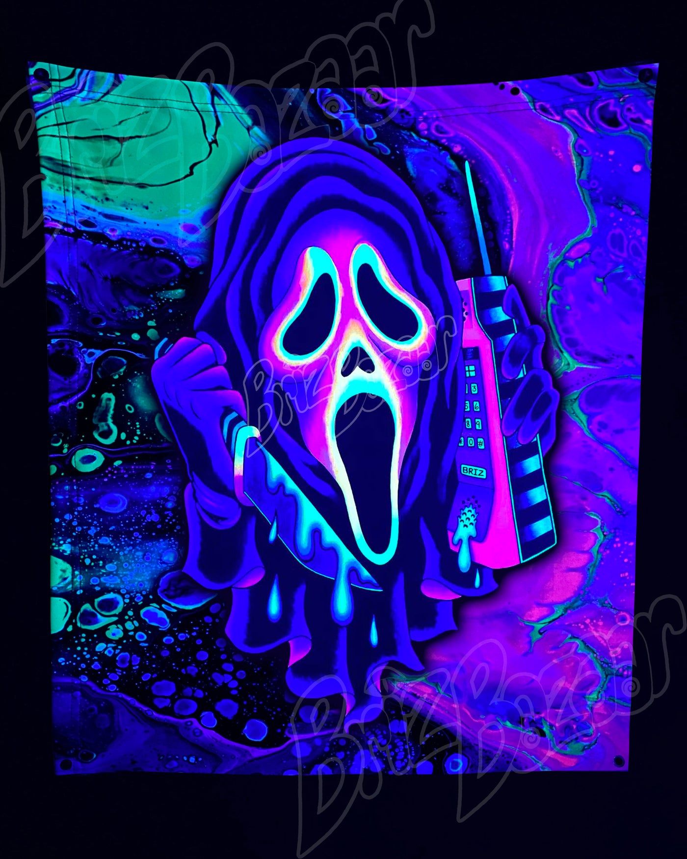 Custom Fluid UV Tapestry of Ghost Mask