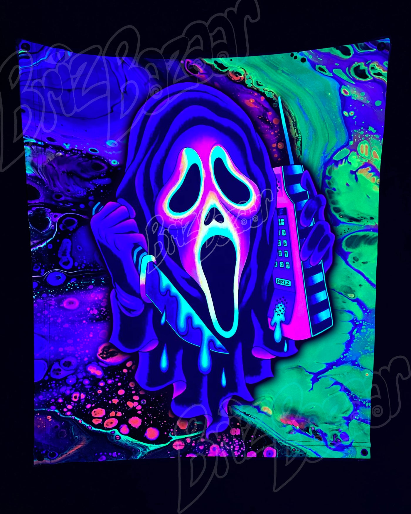 Custom Fluid UV Tapestry of Ghost Mask