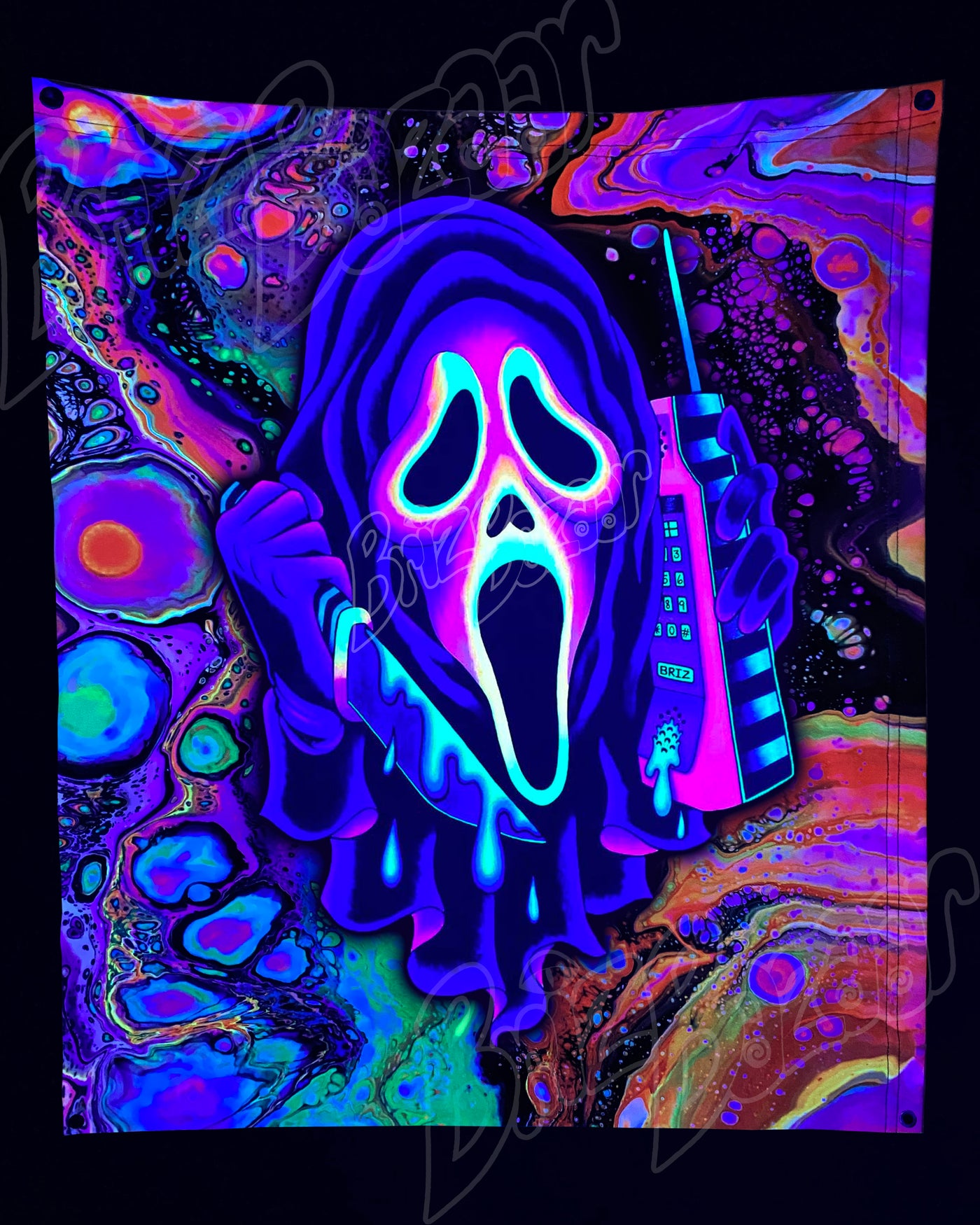 Custom Fluid UV Tapestry of Ghost Mask