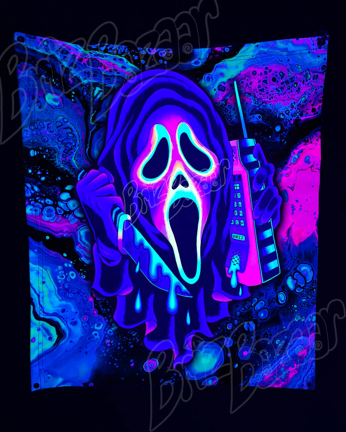 Custom Fluid UV Tapestry of Ghost Mask