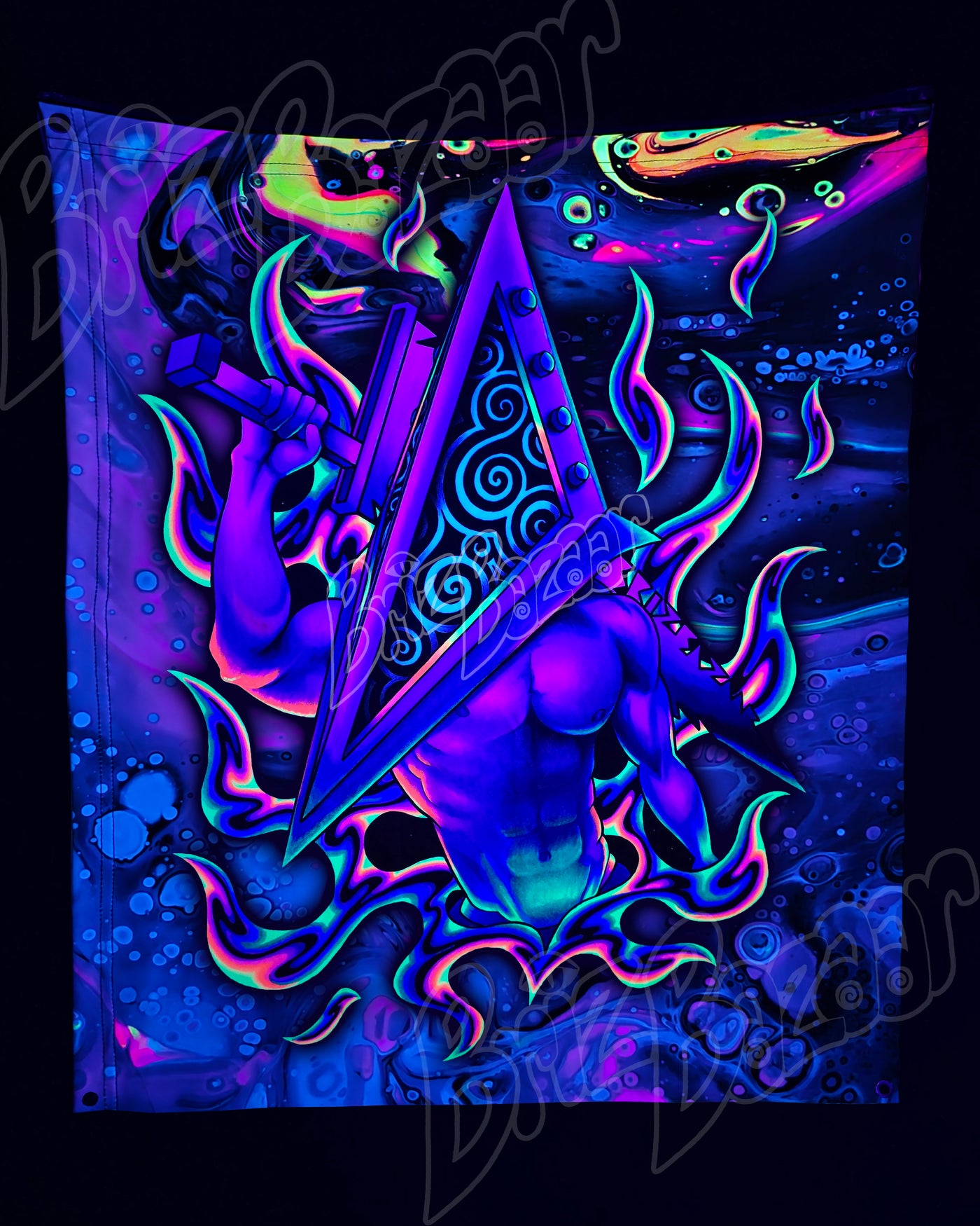 Custom Fluid UV Tapestry of PyraBriz Head