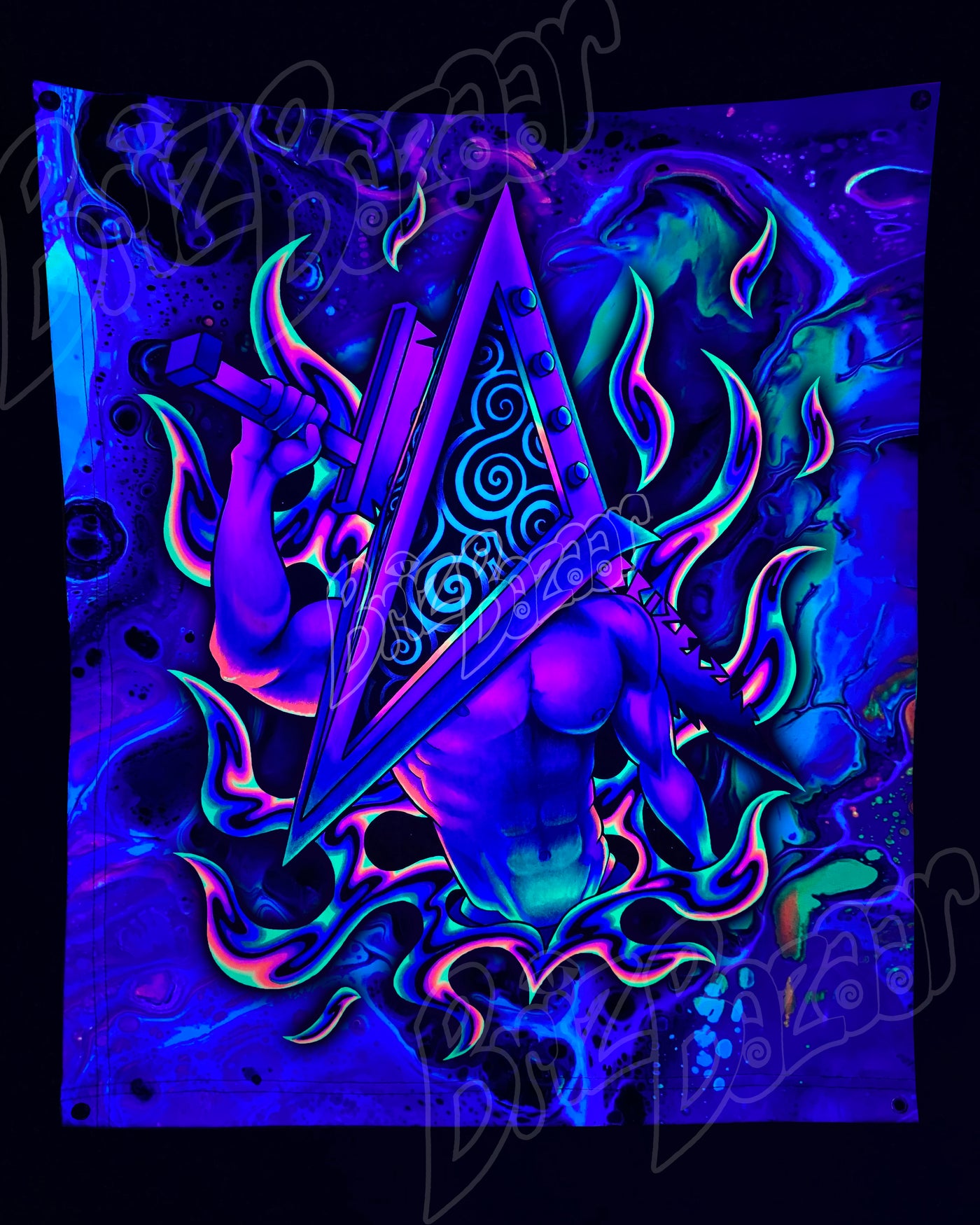 Custom Fluid UV Tapestry of PyraBriz Head