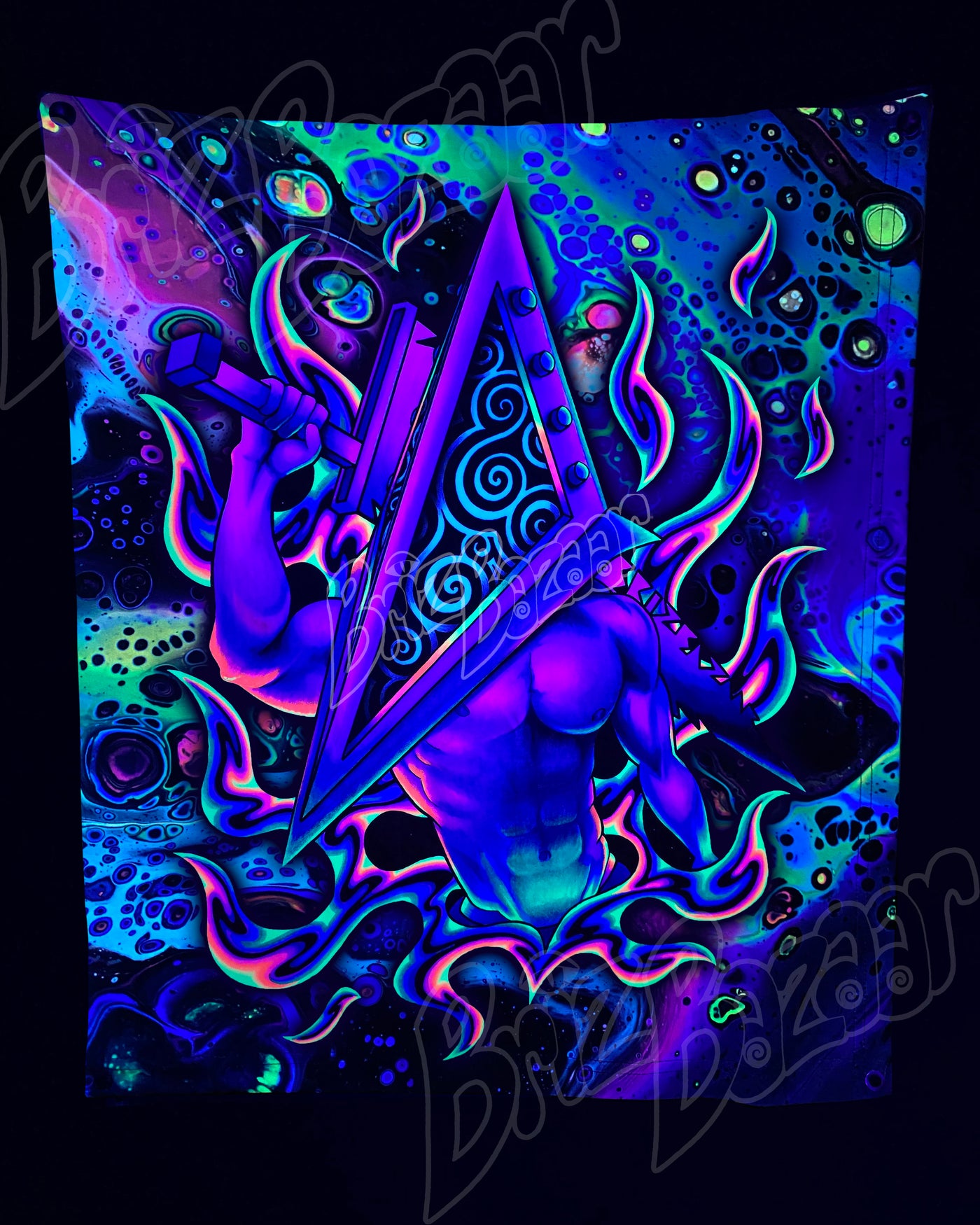 Custom Fluid UV Tapestry of PyraBriz Head