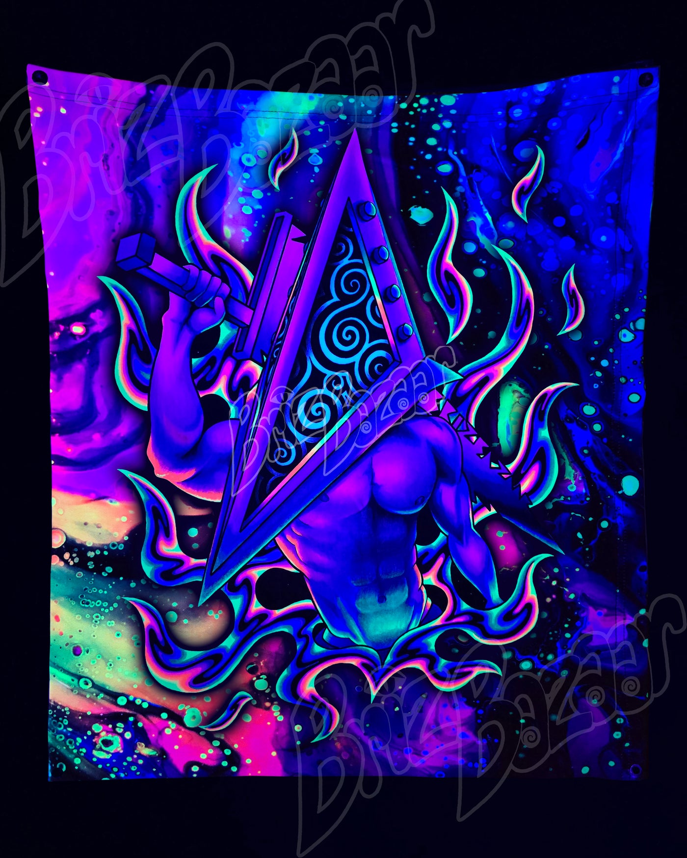 Custom Fluid UV Tapestry of PyraBriz Head