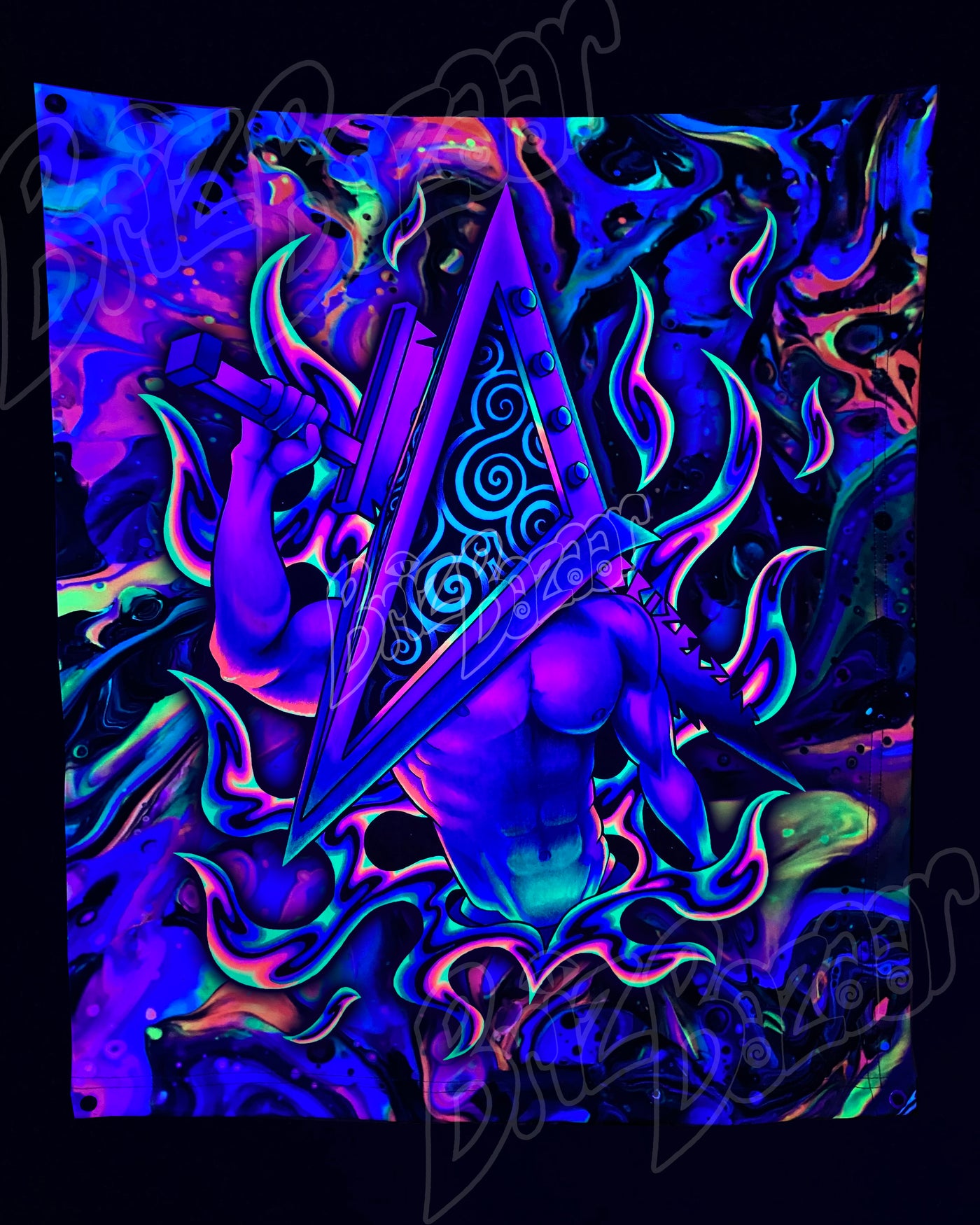 Custom Fluid UV Tapestry of PyraBriz Head