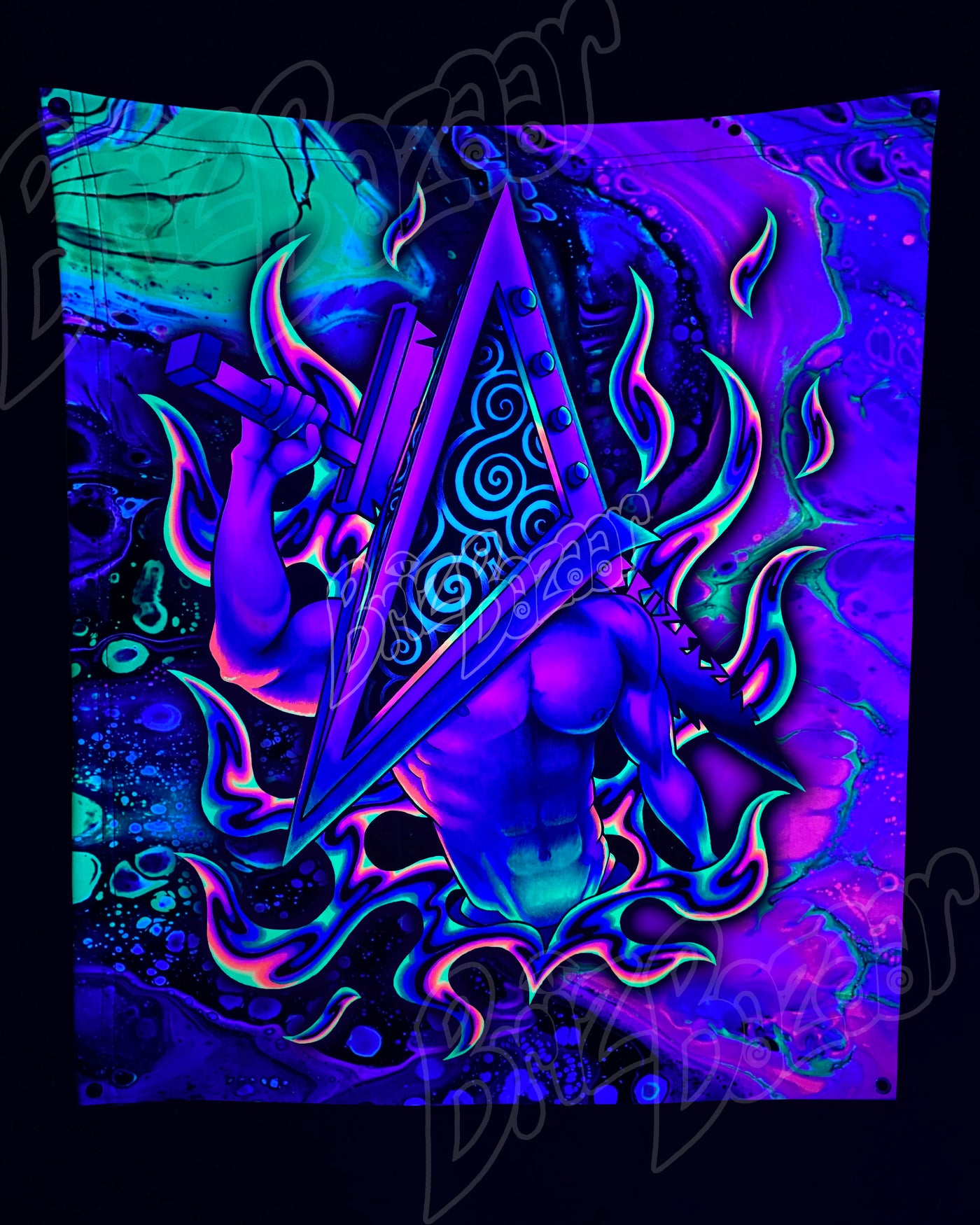 Custom Fluid UV Tapestry of PyraBriz Head