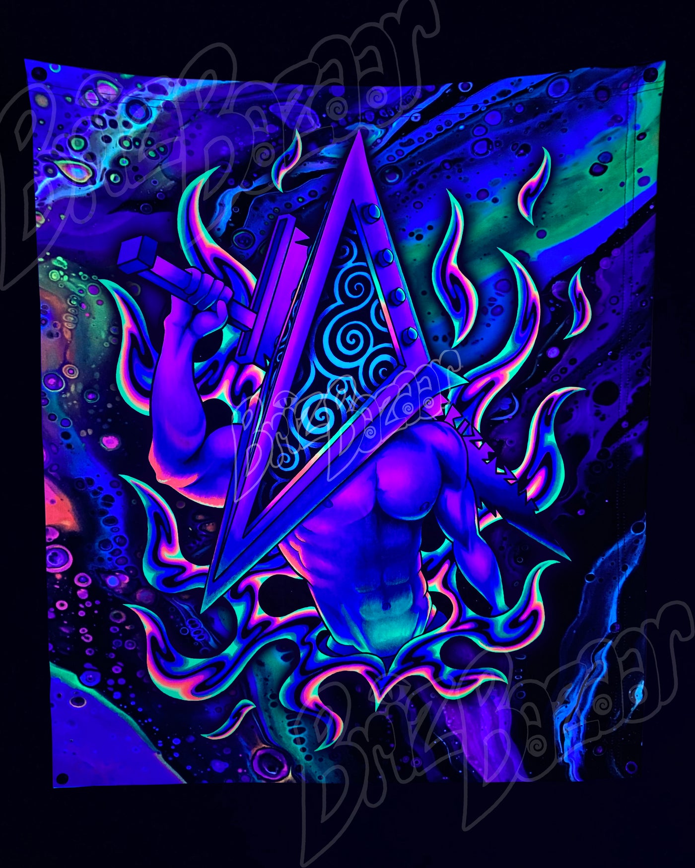 Custom Fluid UV Tapestry of PyraBriz Head