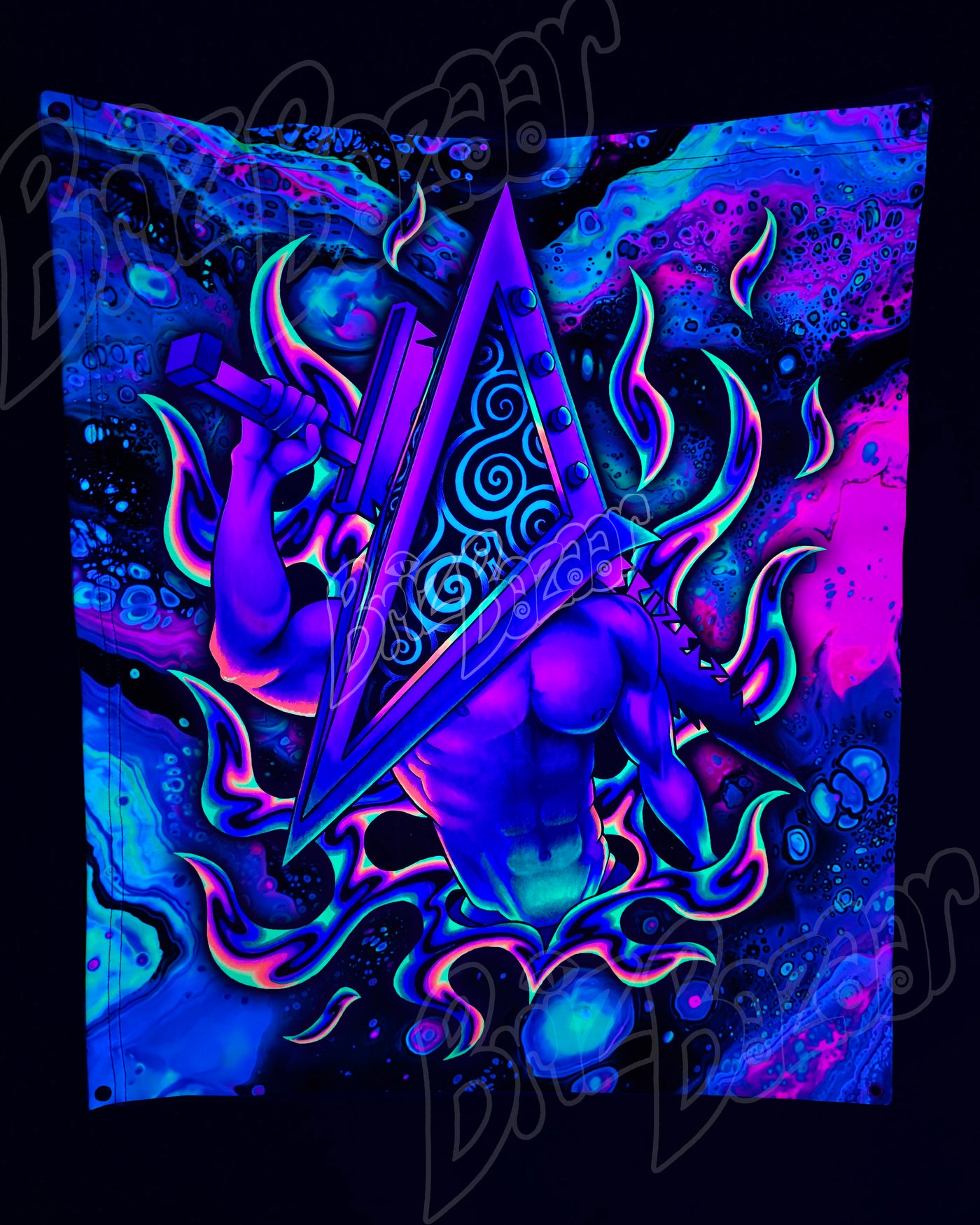Custom Fluid UV Tapestry of PyraBriz Head