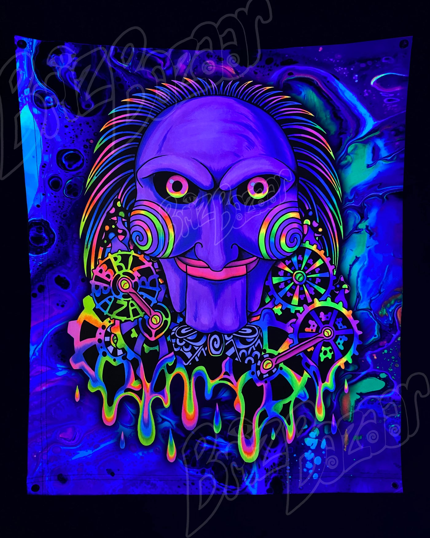 Custom Fluid UV Tapestry of PSYcho Puppet