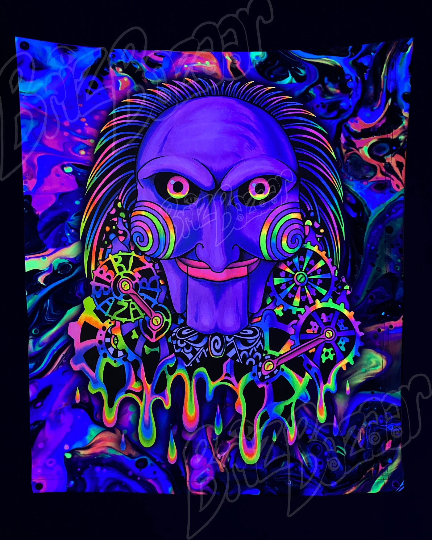 Custom Fluid UV Tapestry of PSYcho Puppet