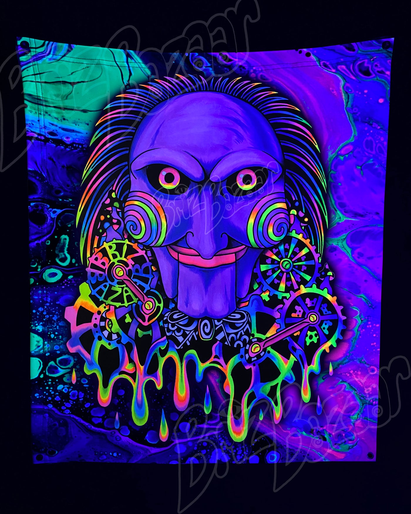Custom Fluid UV Tapestry of PSYcho Puppet