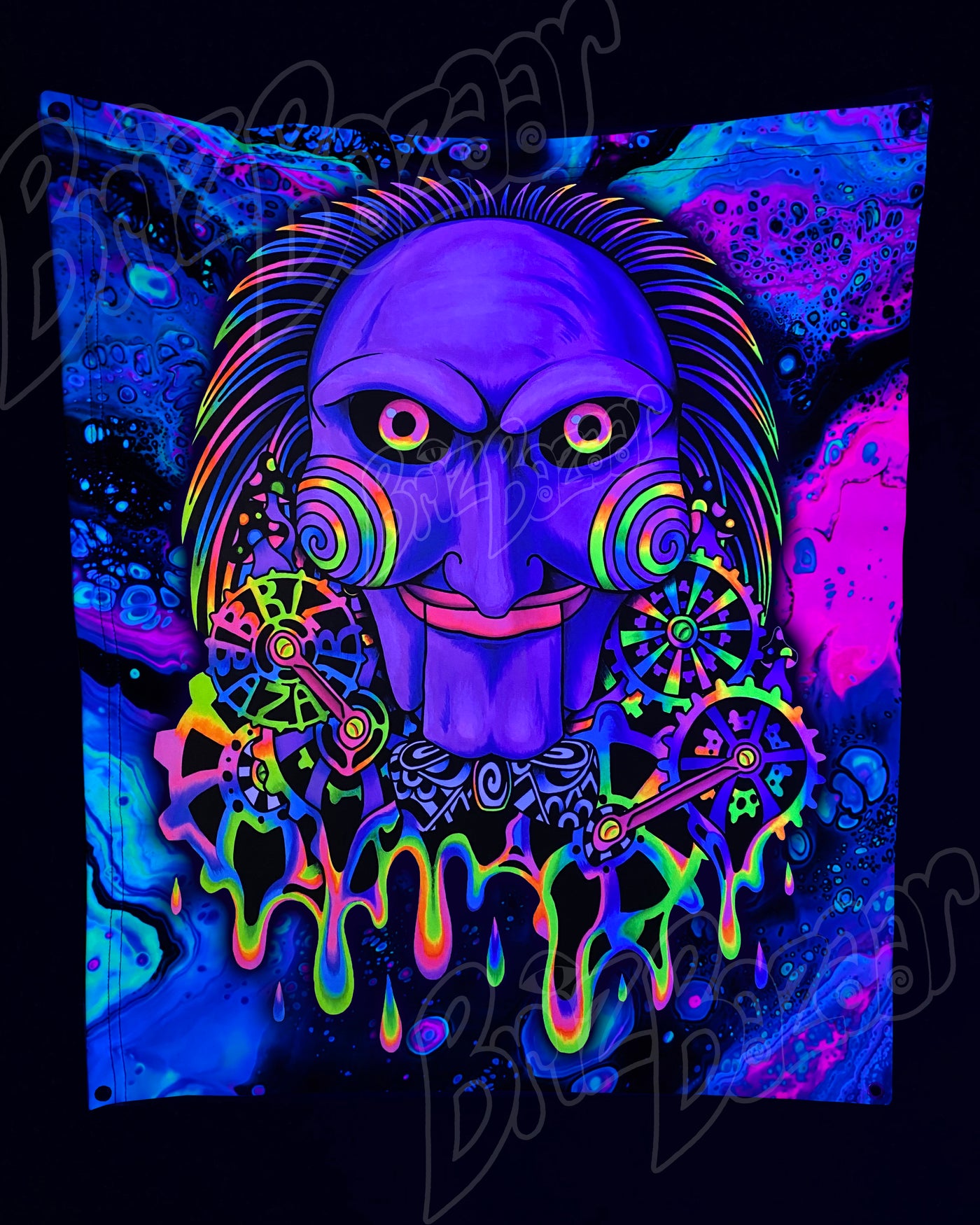 Custom Fluid UV Tapestry of PSYcho Puppet