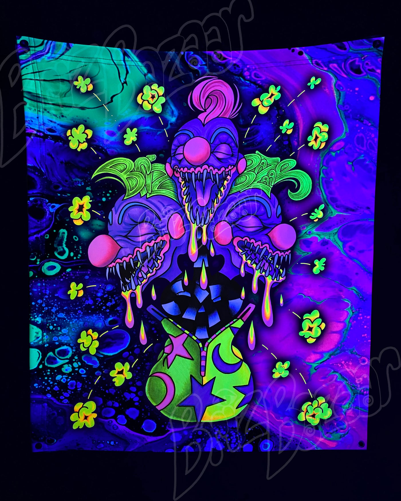 Custom Fluid UV Tapestry of Kosmic Klownz