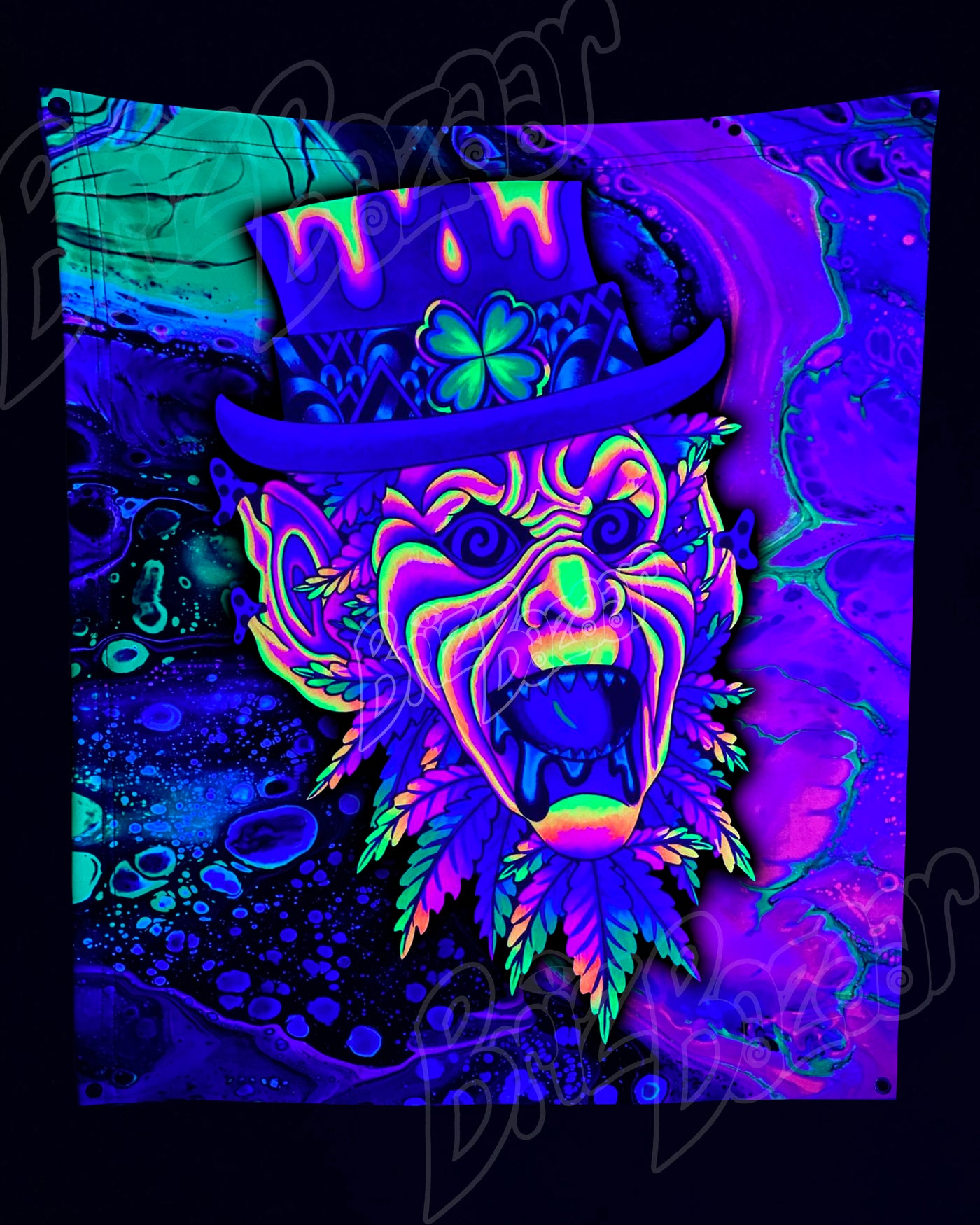 Custom Fluid UV Tapestry of Leprezaar