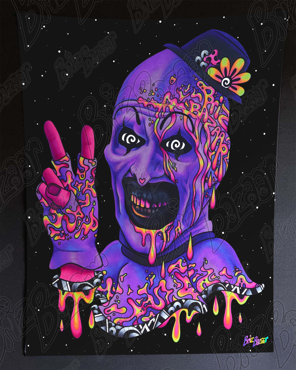 Blacklight Reactive Tapestry of Psy Mime