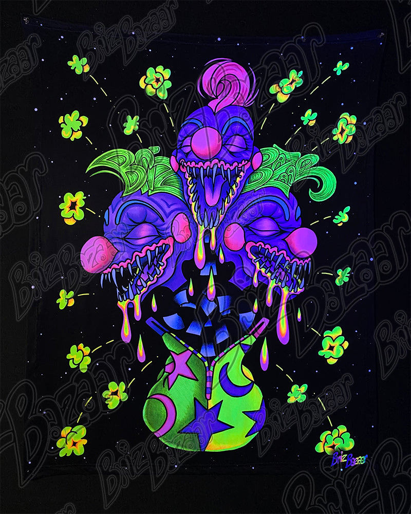 Blacklight Reactive Tapestry of Kosmic Klownz