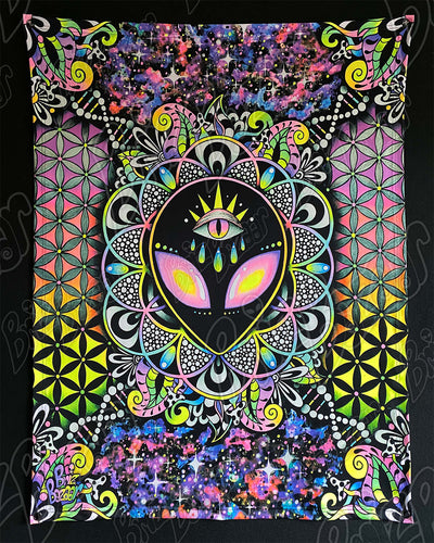 Blacklight Reactive Tapestry of STAR SEED